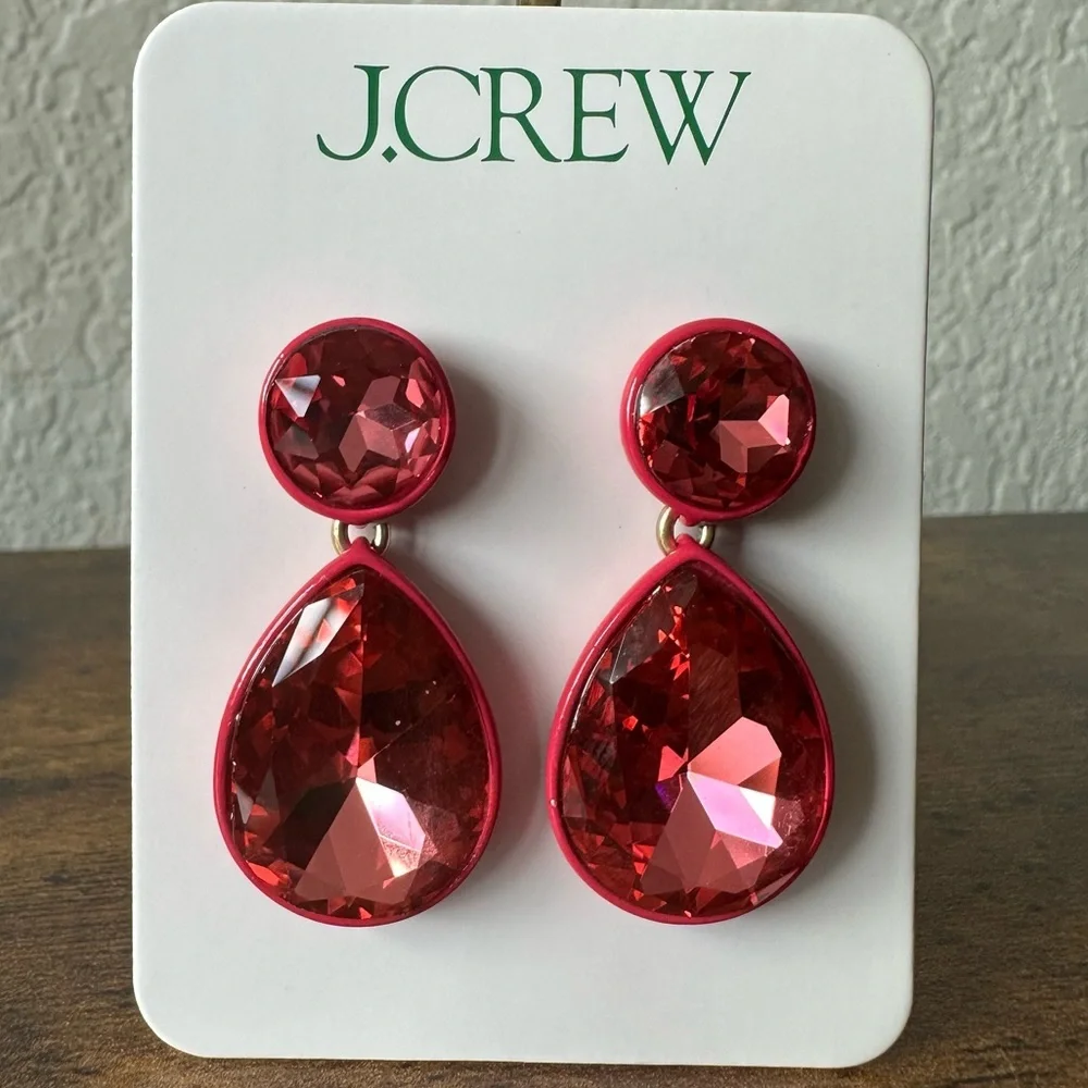 J. Crew Pink-Red Faceted Teardrop Drop Earrings - Picture 3 of 4
